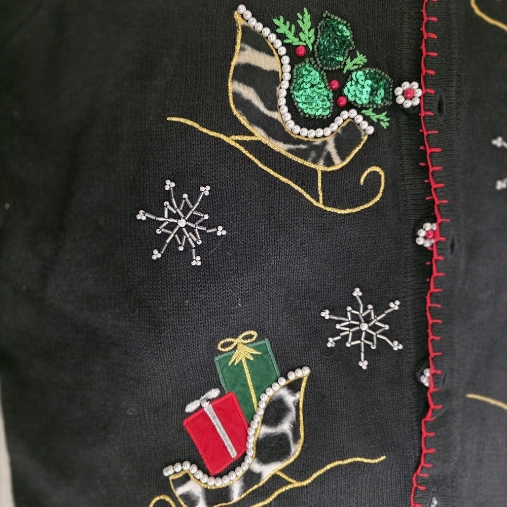 Festive Black Cardigan with Embroidered Accents - Picture 2 of 6